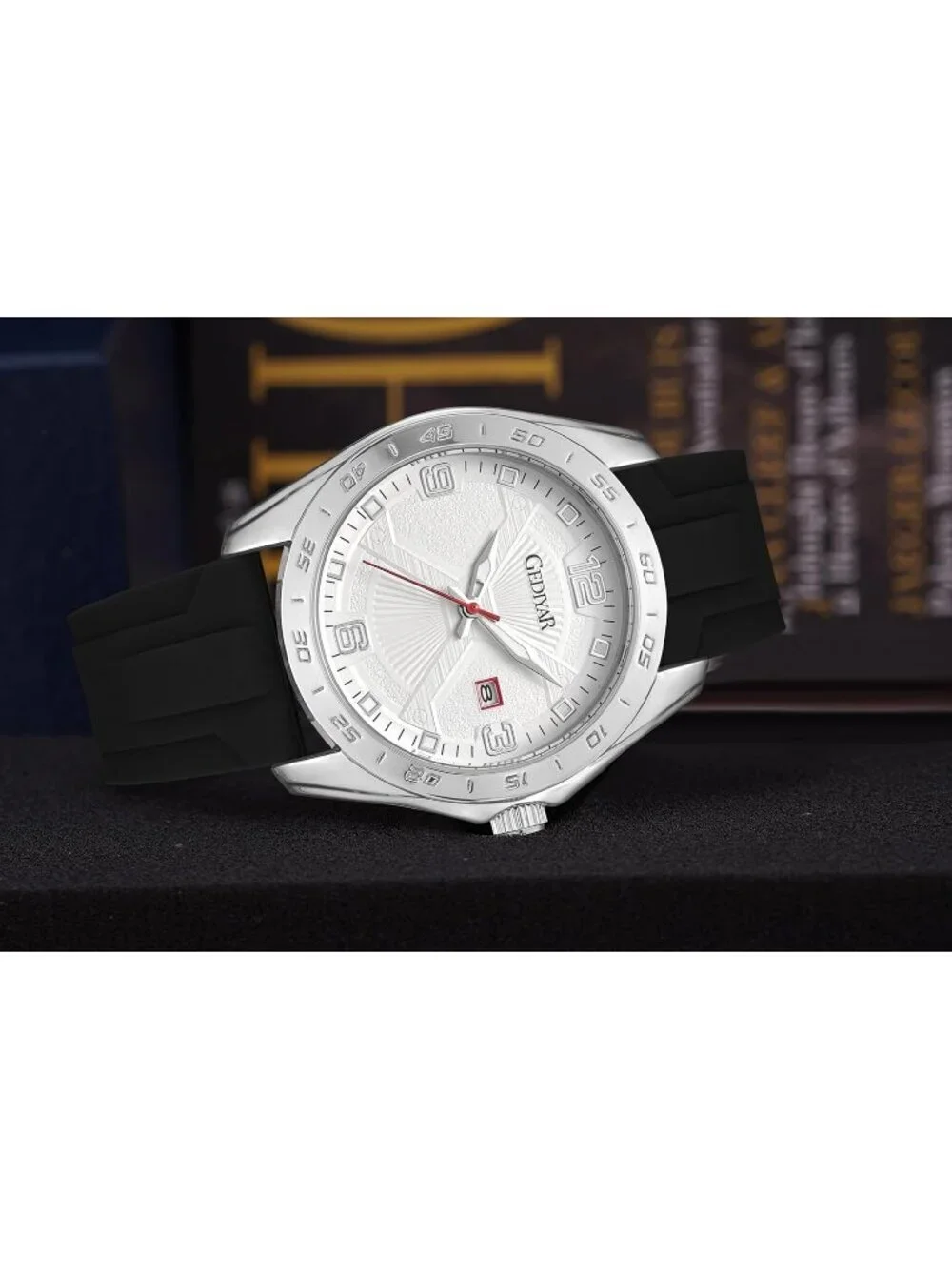 Mens Black And Silver Analog Quartz Stylish Waterproof Silicone Band Wrist Watch